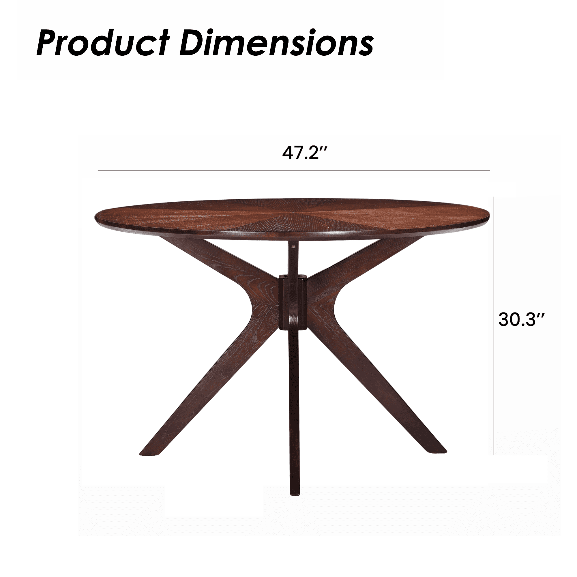 MAYEERTY 47" Solid Wood Round Dining Table, Intersecting Pedestal Base, Seats 4-6, Kitchen/Dining Room,Walnut