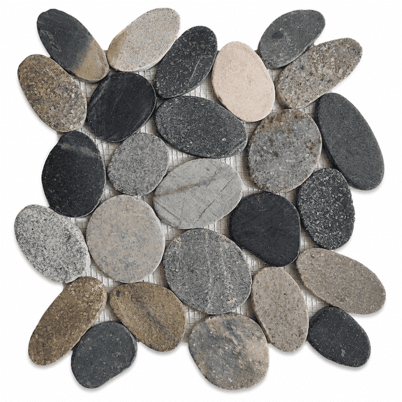 CNK Tile Earthy Mix XL Sliced Pebble Floor Tiles, 12" x 12