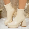 thumbnail image 2 of Xfvqtps Womens Boots Mid Calf Back Zipper Square Toe Chunky Block High Heel Flatform Leather Fashion Casual Ankle Boots Beige, 2 of 9