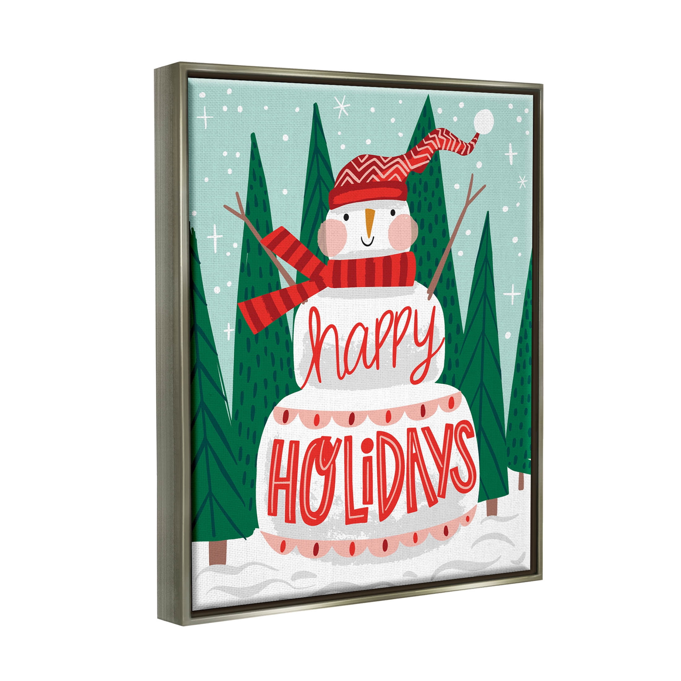 Happy Holidays Happy Snowman Holiday Graphic Art Luster Gray Framed Art Print Wall Art