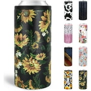 12 oz Slim Can Cooler Stainless Steel Skinny Can Cooler Insulated Beer Can Cooler for Hard Seltzers Unique Sunflower Gifts for Women and Men