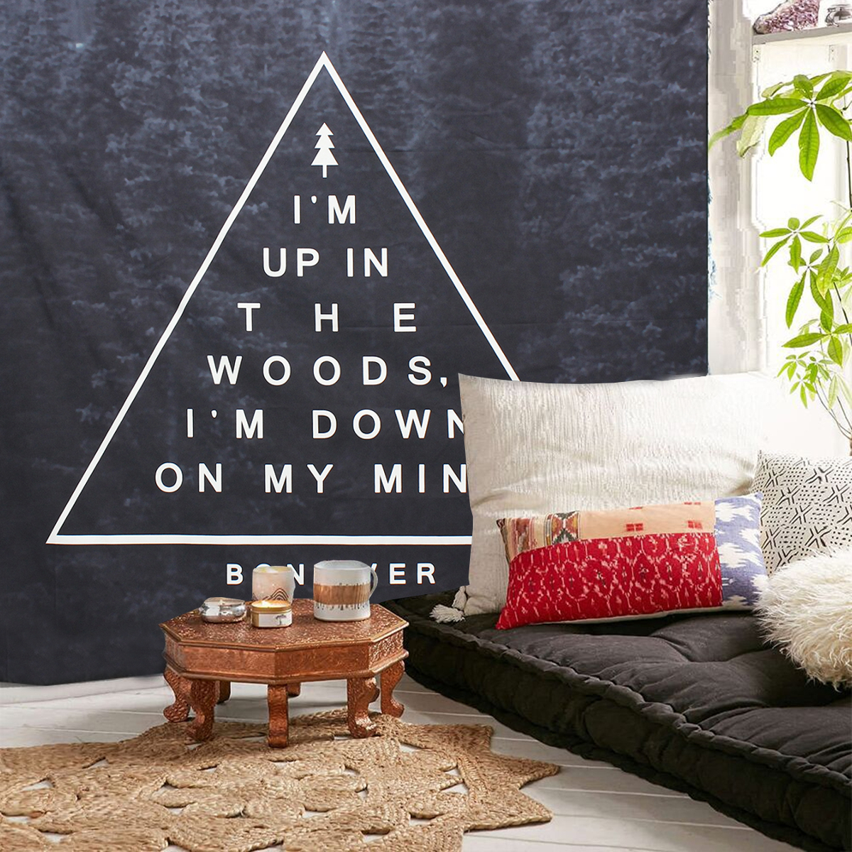 Black Woods and Slogans Inside the Triangle Wall Art Hanging Tapestry Bedding Bedspread for