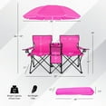 thumbnail image 2 of YEXJ Double Camping Chair with Umbrella, Folding Loveseat Chairs w/Canopy Shade, Carrying Bag, Table, Cup Holder, Portable Beach Chairs Outdoor Picnic Patio,Pink, 2 of 10