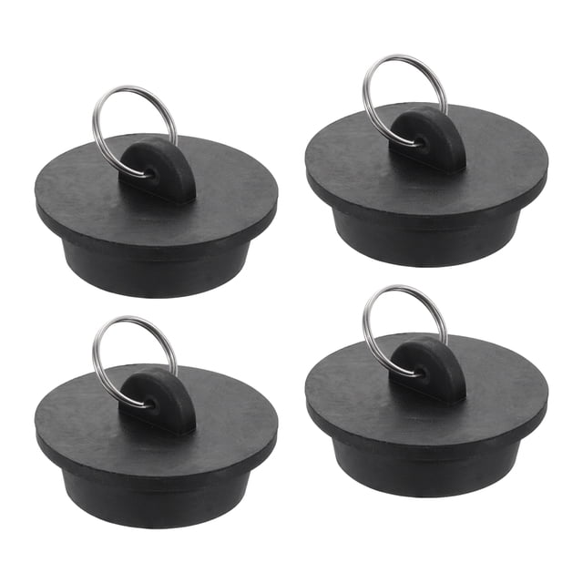 Tapón de drenaje de goma de 4 piezas con anillo colgante, se adapta a 1-1/2 pulgadas a 1-5/8 pulgadas, negro