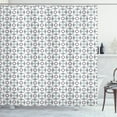 thumbnail image 1 of Geometric Shower Curtain, Illustration of Rhythmic Rounds with Sharp Sides Diamond Shapes, Fabric Bathroom Set with Hooks, 69W X 84L Inches Extra Long, Pale Eggplant White Green, by Ambesonne, 1 of 3