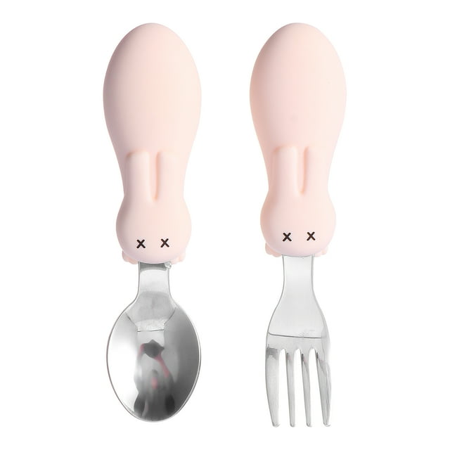 FRCOLOR Baby Utensils 1 Set Baby Utensils Infant Training Tableware Short Handle Spoon Fork Set,4.69"X1.14"X0.79"