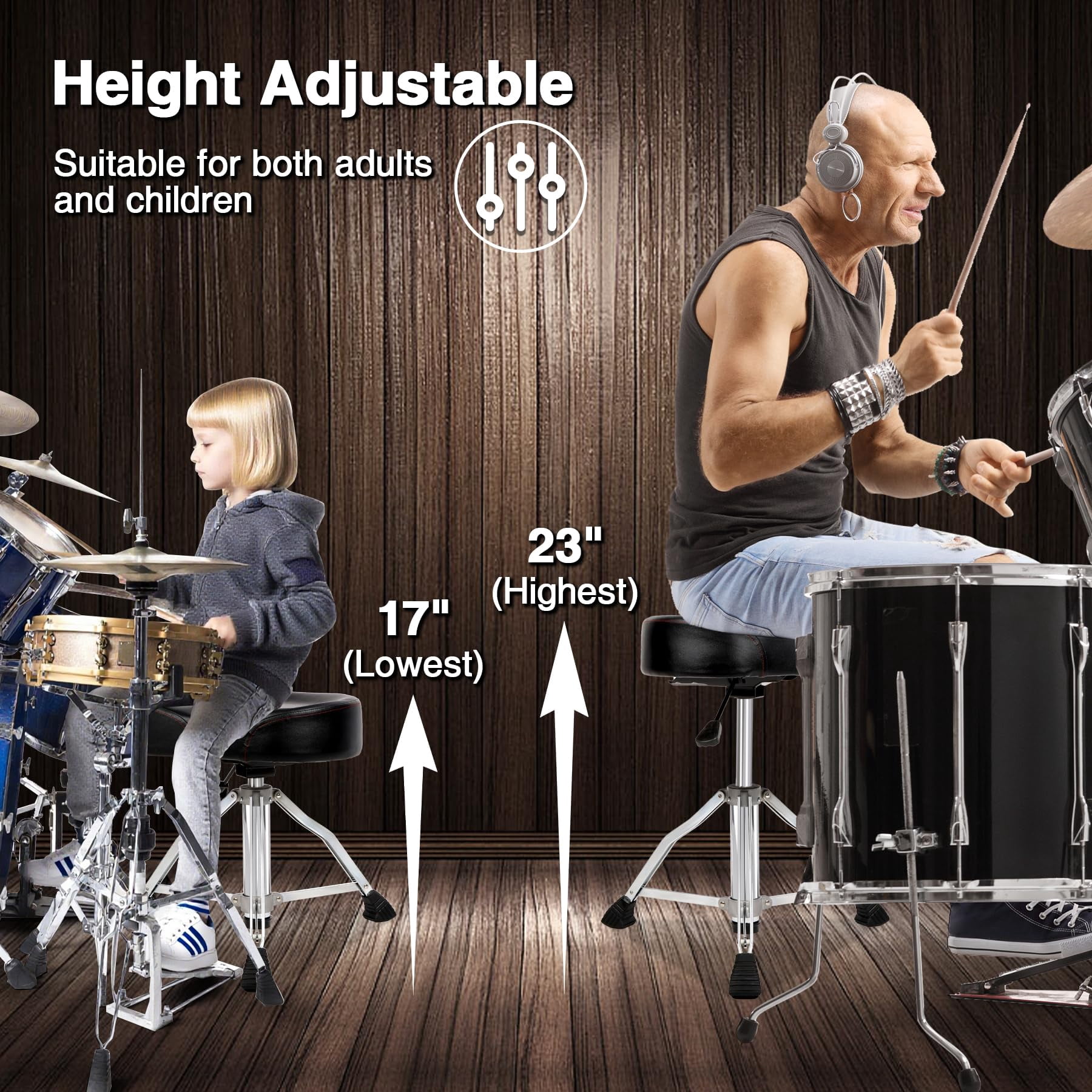 RedSwing Hydraulic Drum Throne, Adjustable Drum Thrones Seat with Anti-Slip Feet Saddle, Motorcycle Style Drum Chair for Adults Drummers