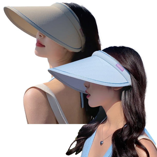 2 piezas de sombreros con visera para el sol, sombreros con visera de ala ancha, gorras de playa de verano con ala grande ajustables para mujer