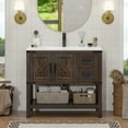 thumbnail image 2 of ELECWISH 36" Bathroom Vanity with Sink Combo, Rustic Farmhouse Vanity Cabinet with Ceramic Under Mount Sink, Faucet and Pop Up Drain Set, Two Sliding Drawers and Open Shelf, Rustic Brown​​, 2 of 11