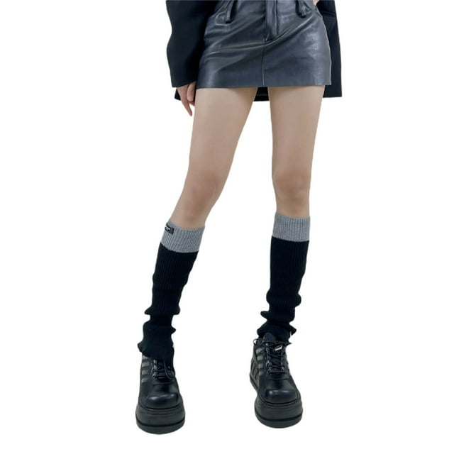 Kmbangi Women's Rib Knit Leg Warmers Cute Knee High Socks Boot Cuffs Two Tone Stockings with Button Decor