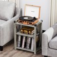 thumbnail image 2 of Record Player Stand With Storage And Sturdy Frame, 3-Tier Rustic Record Player Side Table For Living Room, Bedroom, Office - Grey, 2 of 5