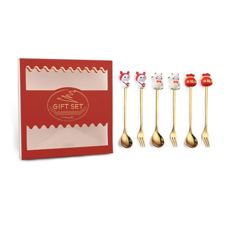 

TINYSOME 6pcs 2023 New Year Long Handle Spoon Fork Christmas Decorations for Home Kitchen Stainless Steel Tableware Cutlery Set