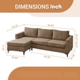 thumbnail image 3 of XIZZI 96" 3-Seat Sectional Sofa Couch with Chaise Convertible L-Shape Corduroy Modern Sofas with Metal Leg for Living Room Office-Camel, 3 of 10