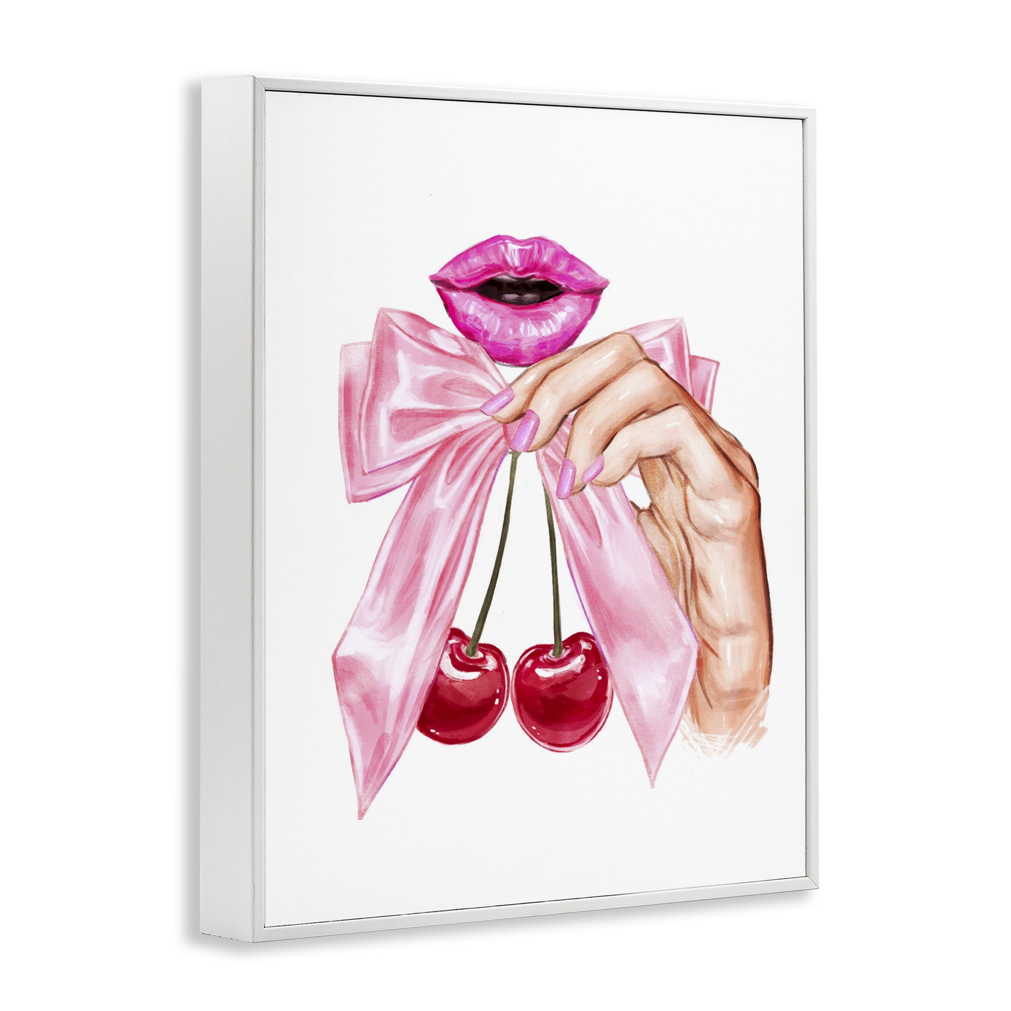 Stupell Industries Lips & Feminine Cherries White Framed Giclee Art, design by Ziwei Li
