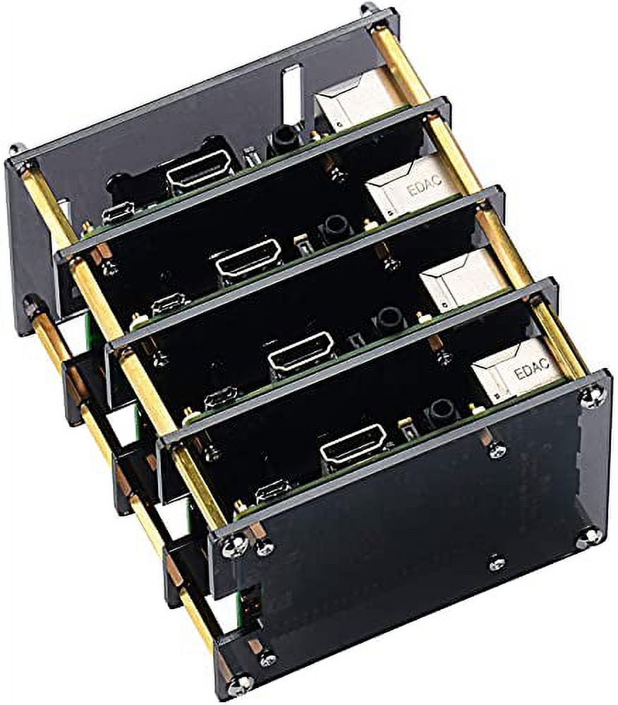 Custodia Rack Impilabile Per Raspberry Pi 4B/3B+/3B/2B - In Acrilico A 4 Strati, Con Ventole E Dissipatori - Per Cluster O Server