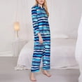 thumbnail image 3 of Wukai Ice Blue Stripes Print Women's Pajama Set,PJ Set,Lounge Sets For Women Soft Long Sleeve Sleepwear Comfort and Style-Small, 3 of 7