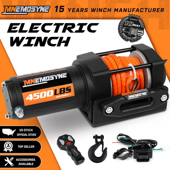 MNEMOSYNE 4500lbs Electric Winch 12V Winch ATV Winch Kit UTV Synthetic Rope Winch Wireless Remote Control