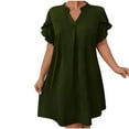 thumbnail image 2 of Summer Dresses for women SawvnmWomen's Fashion V-neck Solid Color Short Sleeve Pleated Layered Hem Leaf Sleeve Dress Gift for Women, 2 of 6
