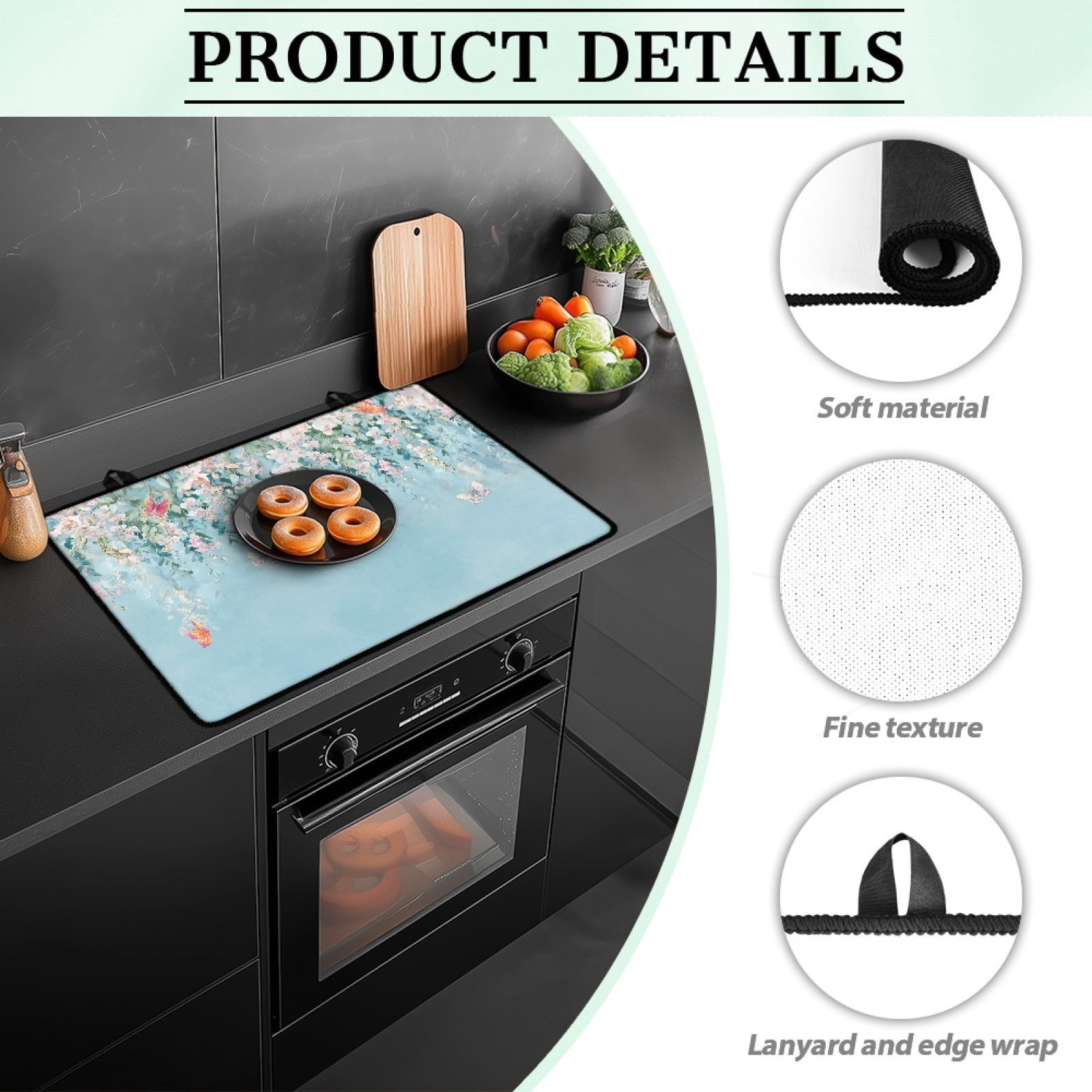 ZIATUBLE Stove Top Cover for Electric Stove Range Cover for Glass Ceramic Top Stove Flat Cooktop Protector Cover with Rubber Backing for Kitchen Decor, 29 x 21 Inch, Butterfly Flower Light Blue