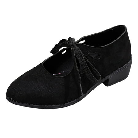 MIASHUI Women s Low Heels Comfortable Shoes Vintage Lace Up Loafers Dress Work Shoes Black 7