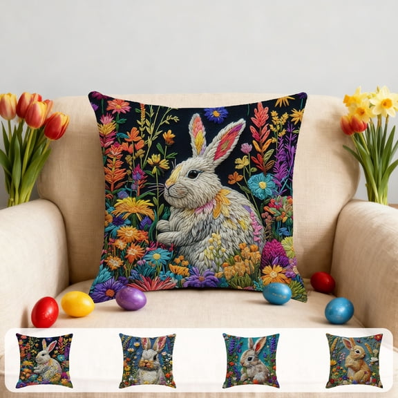 Xuniizn Easter Pillow Covers 18x18" - Imitation Embroidery Cute Easter Bunny Printing Pillow Covers for Bedroom Living Room Couch Sofa Party Decor, Easter Decorations