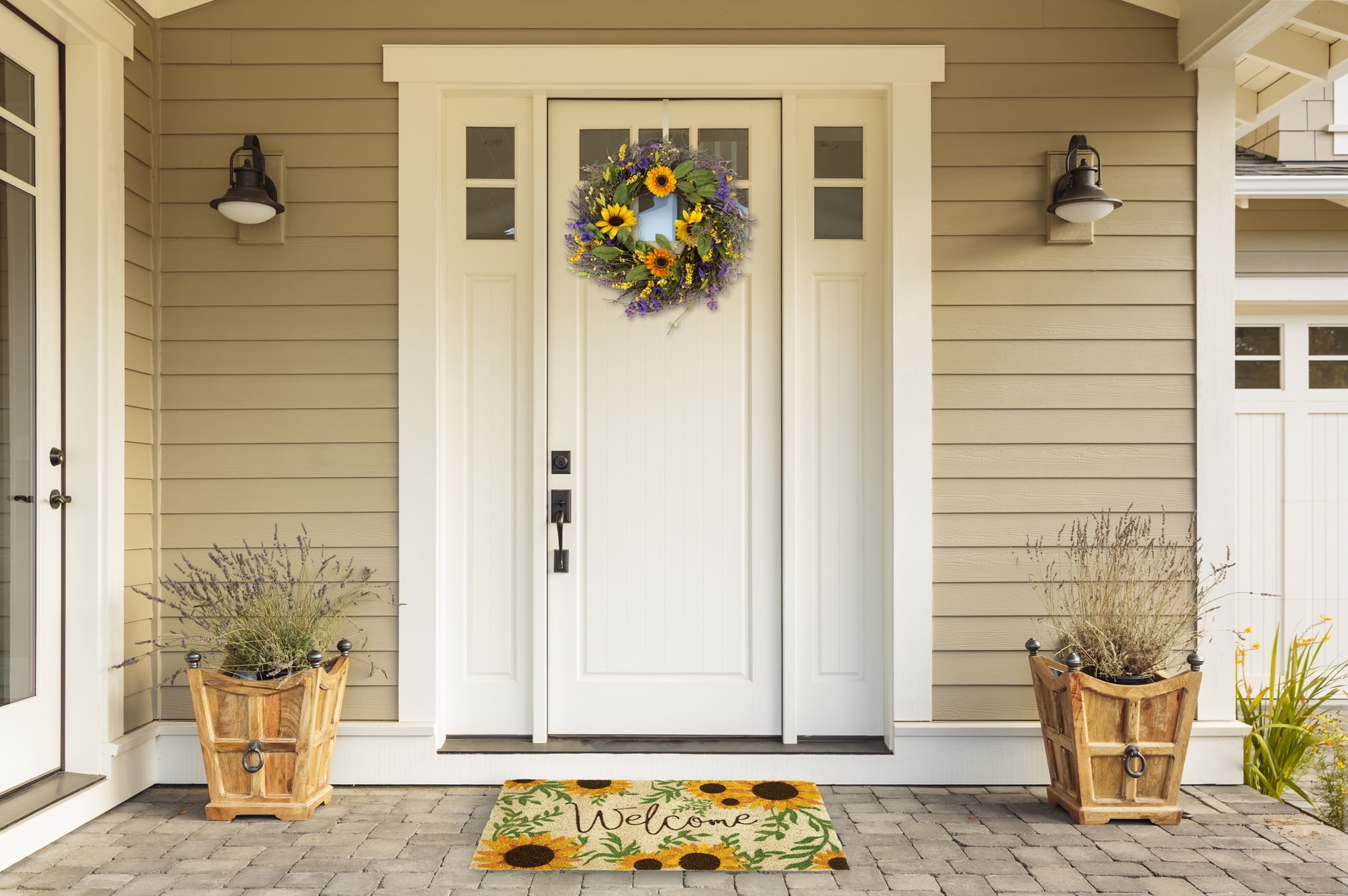 DII Natural Coir Doormat Outdoor Welcome Mat, 17x29", Sunflower