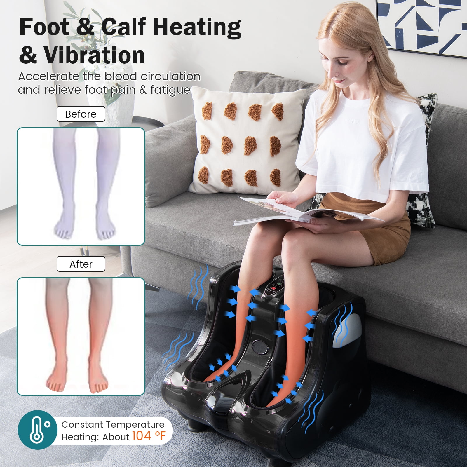 Giantex Foot & Calf Massager, Shiatsu Heated Electric Foot Massager W/ Heating, Deep Kneading & Washable Sleeves, Leg Massager for Relaxation, Foot Pain Relief, Black