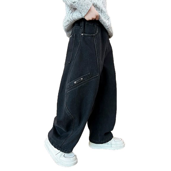 JLMSPLWG Boys Baggy Barrel Jeans Kids Elastic Waisted Pants Teen Boy Personalized Preppy Denim Jeans Tween Boy Trendy Patchwork Jean Kids Clothes