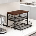 thumbnail image 6 of Coffee Station Organizer Wooden Counter Shelf Iron Storage Rack with Smooth Pull Out Drawer for Kitchen Pantry Use, 6 of 9