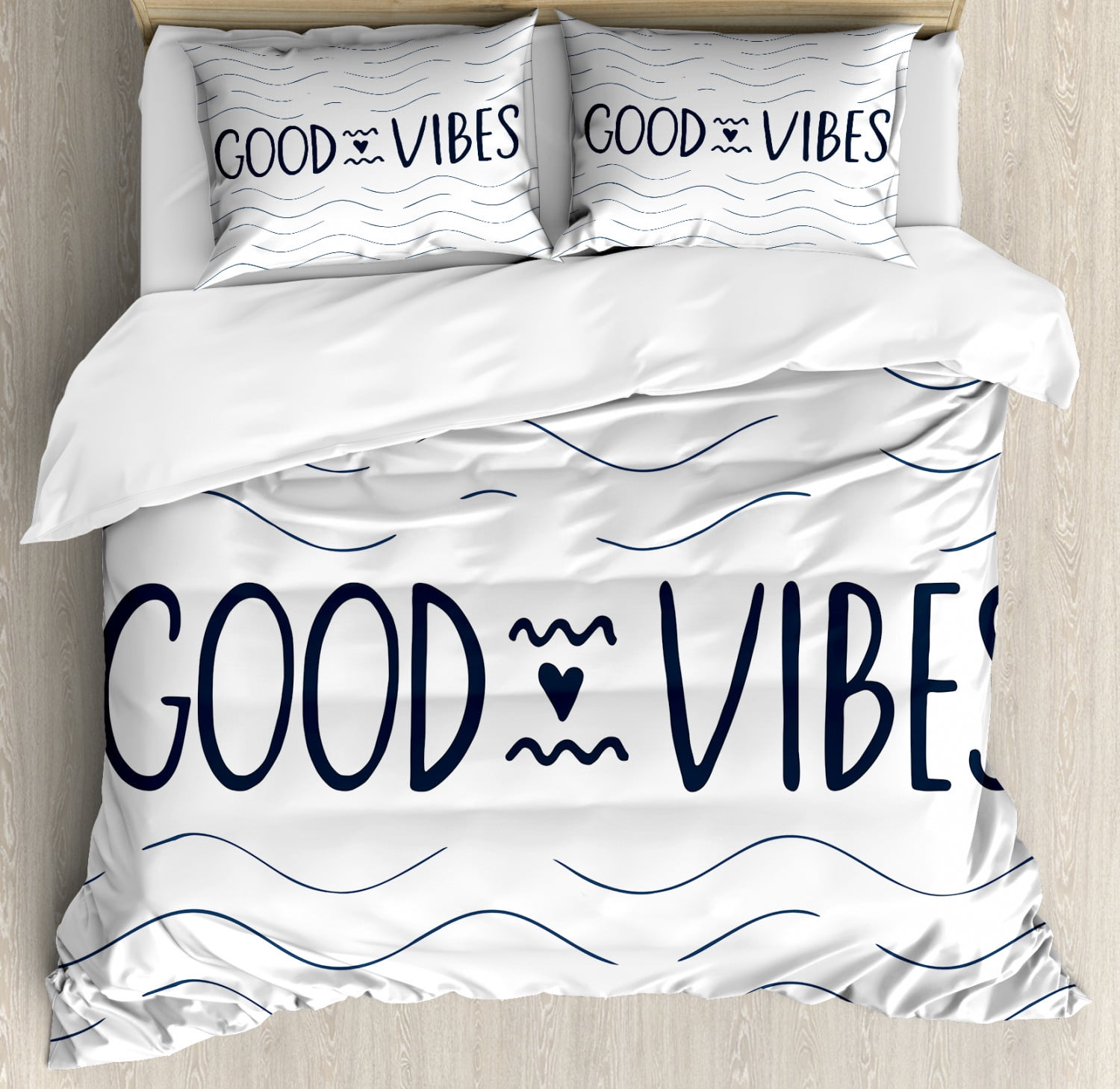 Good Vibes Duvet Cover Set King Size, Abstract Sea Inspired Background