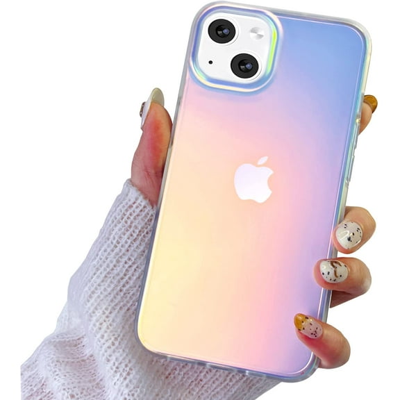 Phone Hard Case 6.7 inch Compatible with iPhone 15 Plus Case Cute 2023 Release Slim Frosted Matte Cystal Clear Holographic White Cloud Women Girls,PC Shockproof Protective Design