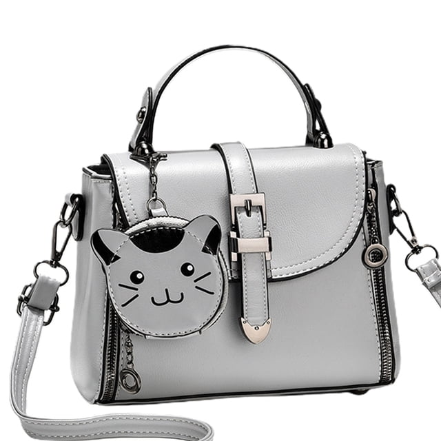 Otoño e invierno nuevo bolso de mano de PU con conocimiento de embarque, bolso pequeño colgado al hombro, lindo bolso de gato sonriente.