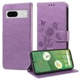thumbnail image 2 of Compatible with Google Pixel 7 Wallet Case with Card Holder & Cash Slot [RFID Blocking],Wallet Wristlet Pressed Butterfly Flower PU Leather Magnetic Flip Folio Cover for Women Men,Purple, 2 of 10