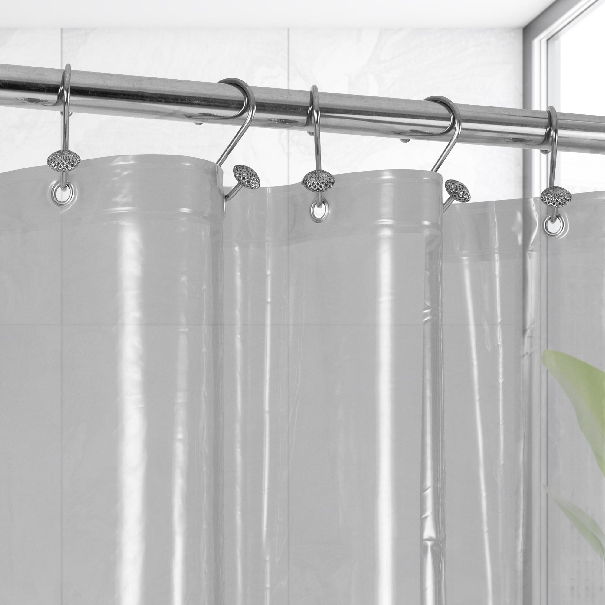 Barossa Design Lightweight Waterproof Shower Curtain PEVA Liner with 3 Magnets -Clear Black, 72" x 72"
