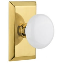 Nostalgic Warehouse Stuwhi_Dp_Nk White Porcelain Solid Brass Dummy Door Knob Set - Brass