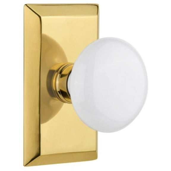Nostalgic Warehouse Stuwhi_Psg_234_Nk White Porcelain Solid Brass Passage Door Knob Set -