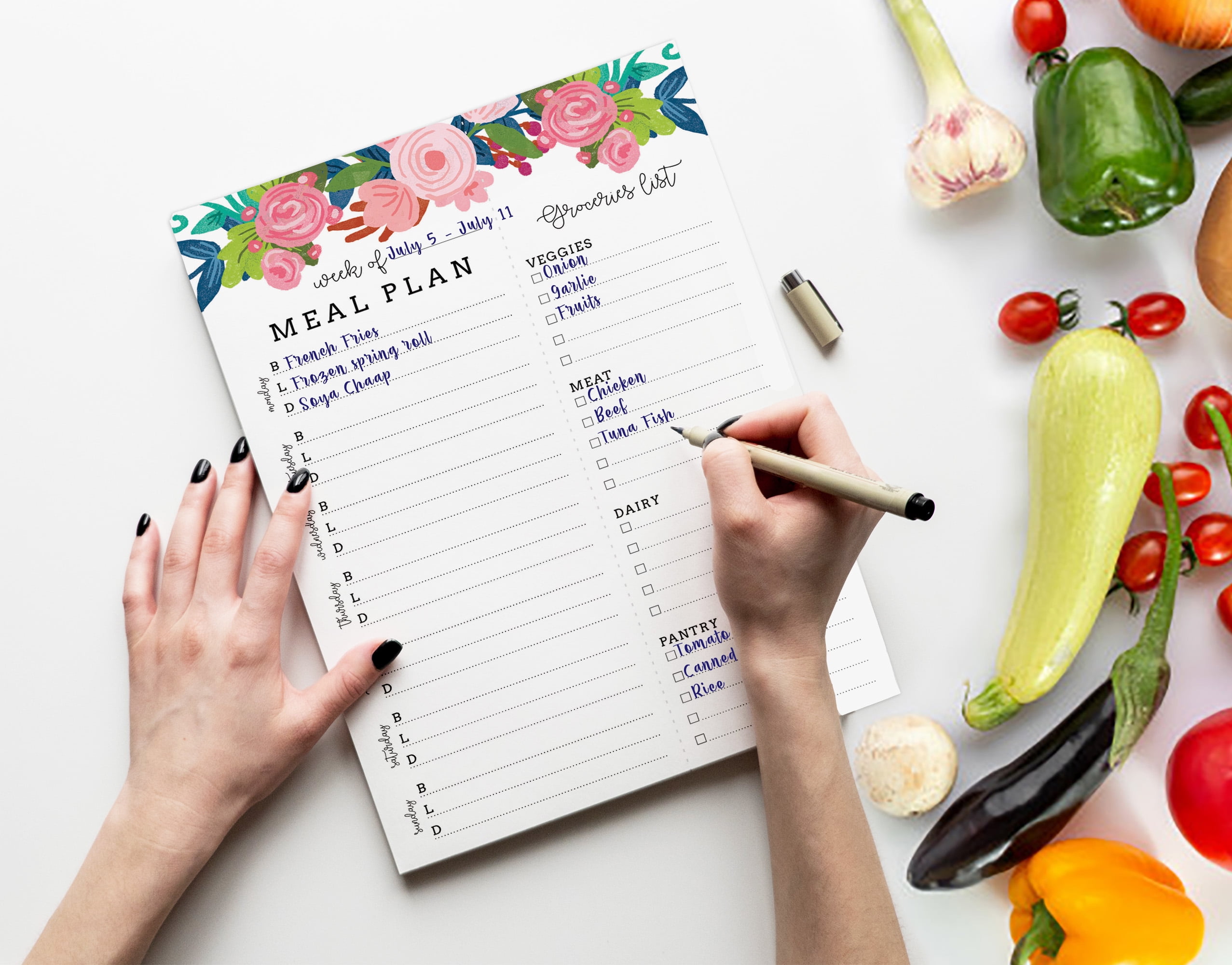 Inkdotpot Weekly Meal Planner Notepad 7"x10 , "Week Van Het Maaltijdplan" Magnetic Meal Planning Pad with Tear Off Grocery Shopping List for Fridge- Kitchen & Home - 54 Sheets -VJ