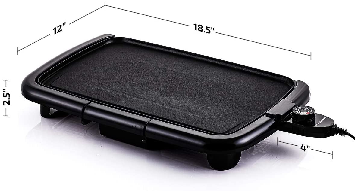 OVENTE Electric Griddle with 16 x 10 Inch Flat Non-Stick Cooking Surface, Removable and Adjustable Temperature Control, Indoor Grill for Instant Breakfast, Pancakes, Eggs or Burgers, Black GD1610B