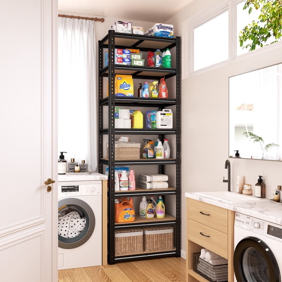 REIBII 8-Tier Adjustable Metal Shelving Unit, 21.6" W x 11.8" D x 84" H Tall Storage Shelves Rack with Rolled-Edge Posts