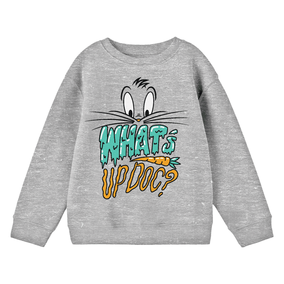 Looney Tunes Bugs Bunny What's Up, Doc? Youth Heather Gray Crew Neck Sweatshirt-Medium