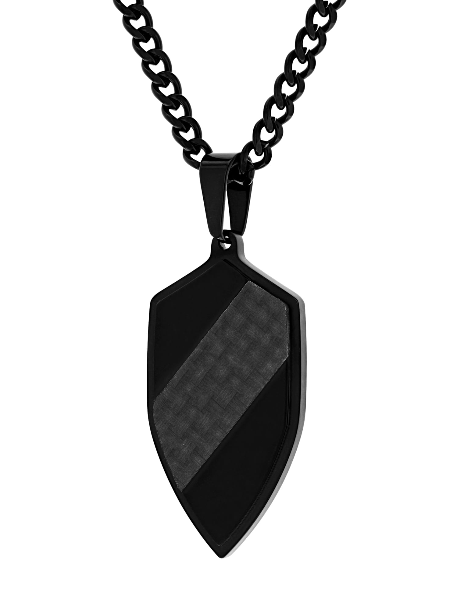 Mens Stainless Steel Black Heater Shield Pendant Necklace Chain