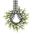 thumbnail image 2 of Small Black White Buffalo Plaid Bow Christmas Wreath, Artificial Norfolk Pine with Pinecone, 10.2 Inch Compact Hanging Decor for Holiday Home & Xmas Party, 2 of 4