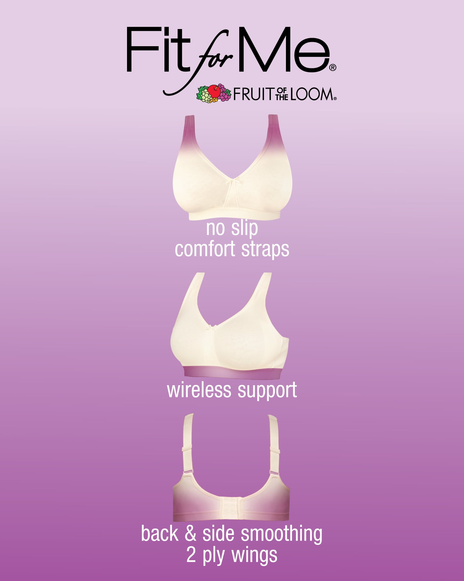 Fruit of the Loom Women's Fit for Me Collection: 2-Pack Plus-Size Wireless Bra - Soft Cotton Comfort & Support