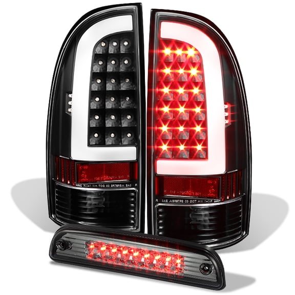 AKKON - For Toyota Tacoma 2nd Gen [C-Shape] LED Black Tail lights   Smoked Lens LED 3rd Brake Lamp