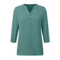 thumbnail image 3 of Womens Casual Chiffon Blouses 3/4 Sleeve Loose V Neck Pleated Button Down Shirts round Neck Tee Sports Tops for Women Training Shirt Women Womens Dressy Tee Shirts T Shirt Set Women Summer Tees for, 3 of 6
