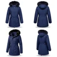 thumbnail image 2 of Winter Coats Women Thicken Puffer Jackets with Detachable Hood Full-Zip Overcoat Warm Parkas, Navy, 2 of 8