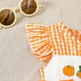 thumbnail image 6 of Utlike Baby Girls Bodysuits Halloween Hallomas Pumpkin Embroidery Plaid Smocked Romper Flutter Sleeve Athletic Fit Playsuits For Size 3 Months-6 Months, 6 of 9