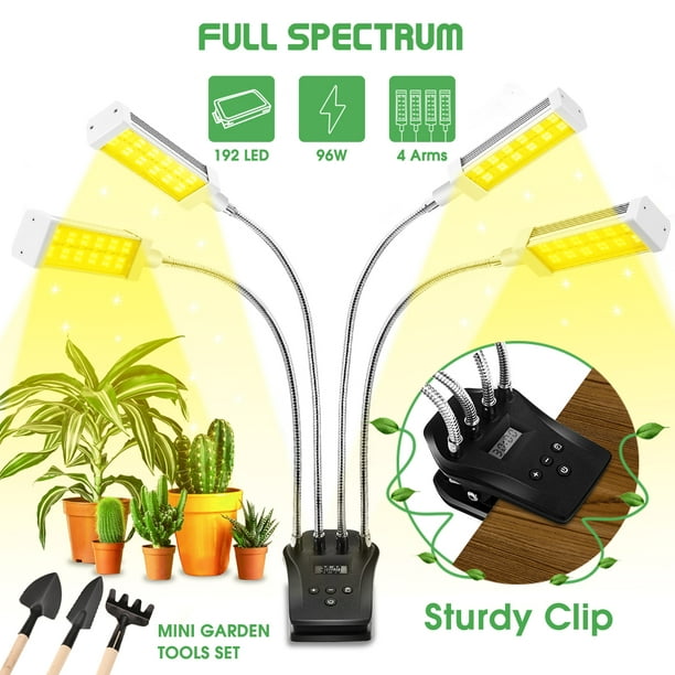 4 Head Grow Lights Full Spectrum Plant Grow Light with Timer, Plant Growing  Lamps for Seedlings Adjustable Gooseneck & Desk Clip On, 4 Switch Modes 10  