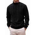thumbnail image 3 of Men'S Mock Neck Vertical Cable Knit Long Sleeve Pullover Sweater Black S, 3 of 7