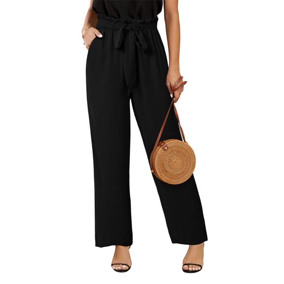 Sherrylily Women High Waisted Palazzo Pants Belted Wide Leg Long Trousers with Pockets